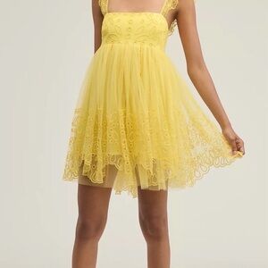 Anthropologie Let Me Be Yellow Eyelet Tulle Mini Dress | NWT | Medium